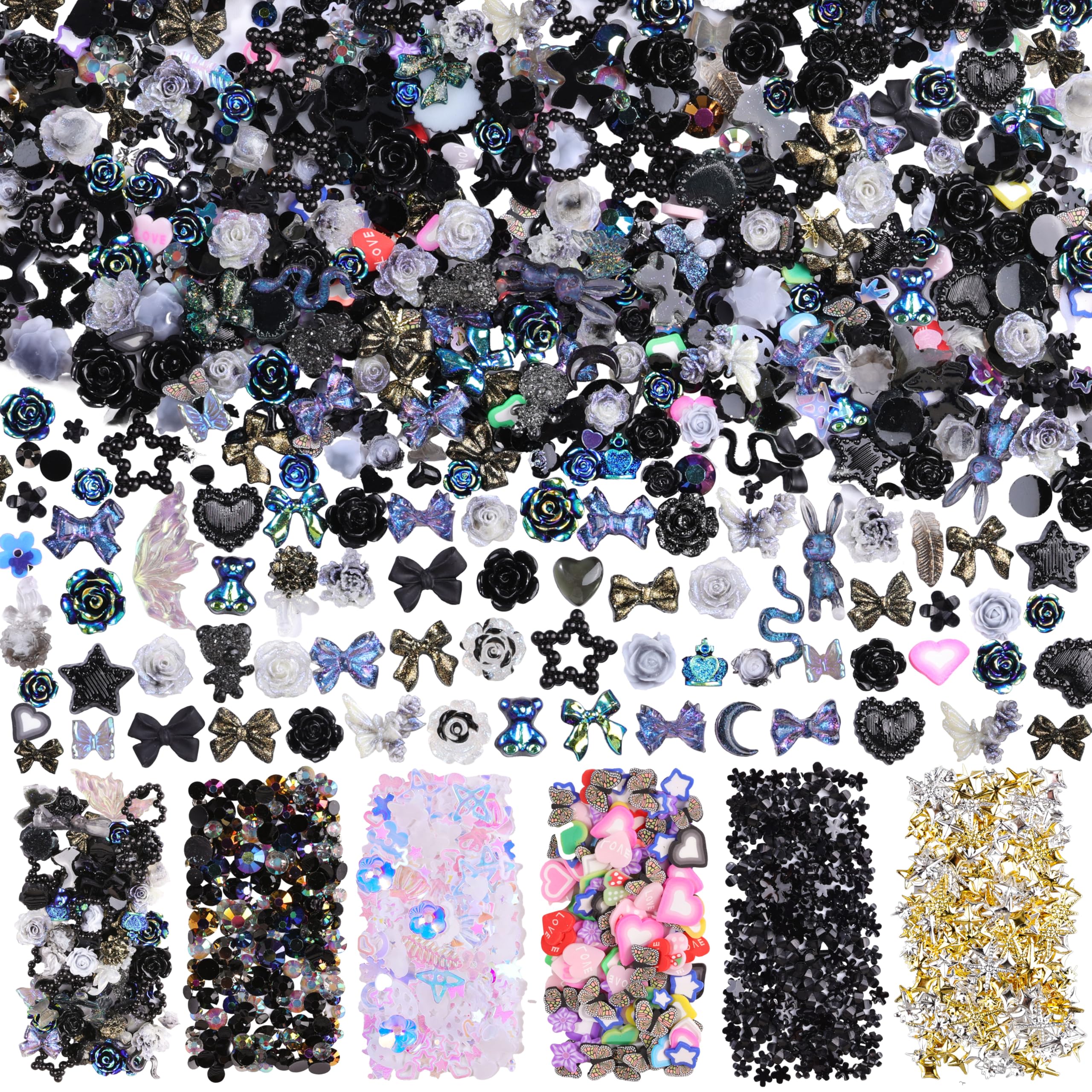 editTime front packaging showing assorted black nail charms and bag — instant variety