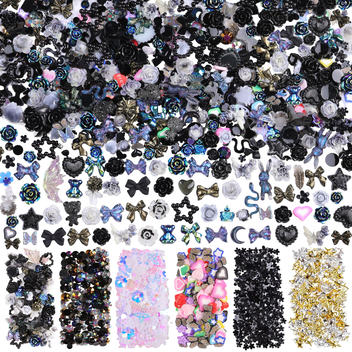 editTime front packaging showing assorted black nail charms and bag — instant variety