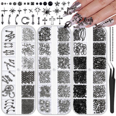 editTime front view of three goth nail charm boxes showing neat storage and variety