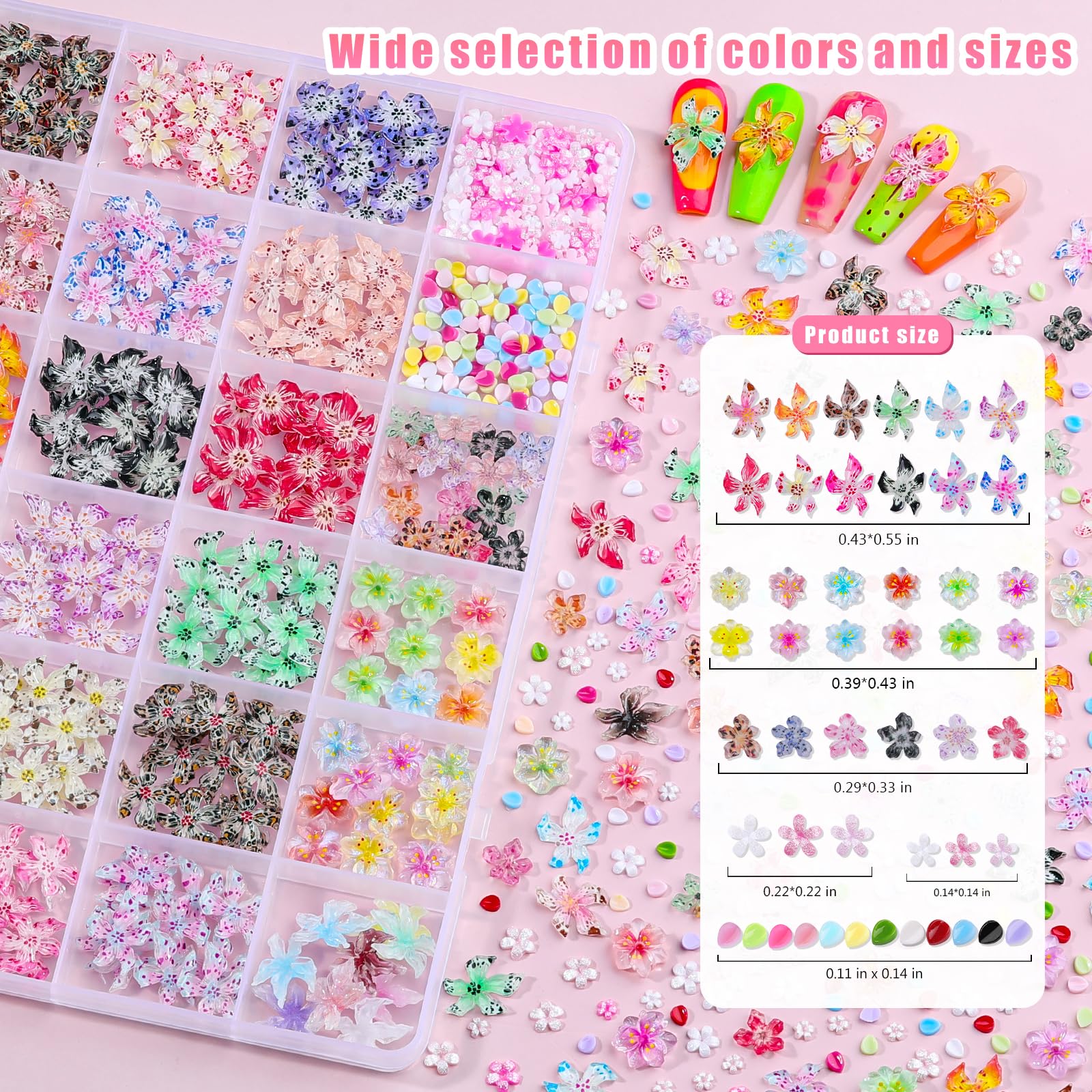 editTime mixed flower charms laid out, offers many design options