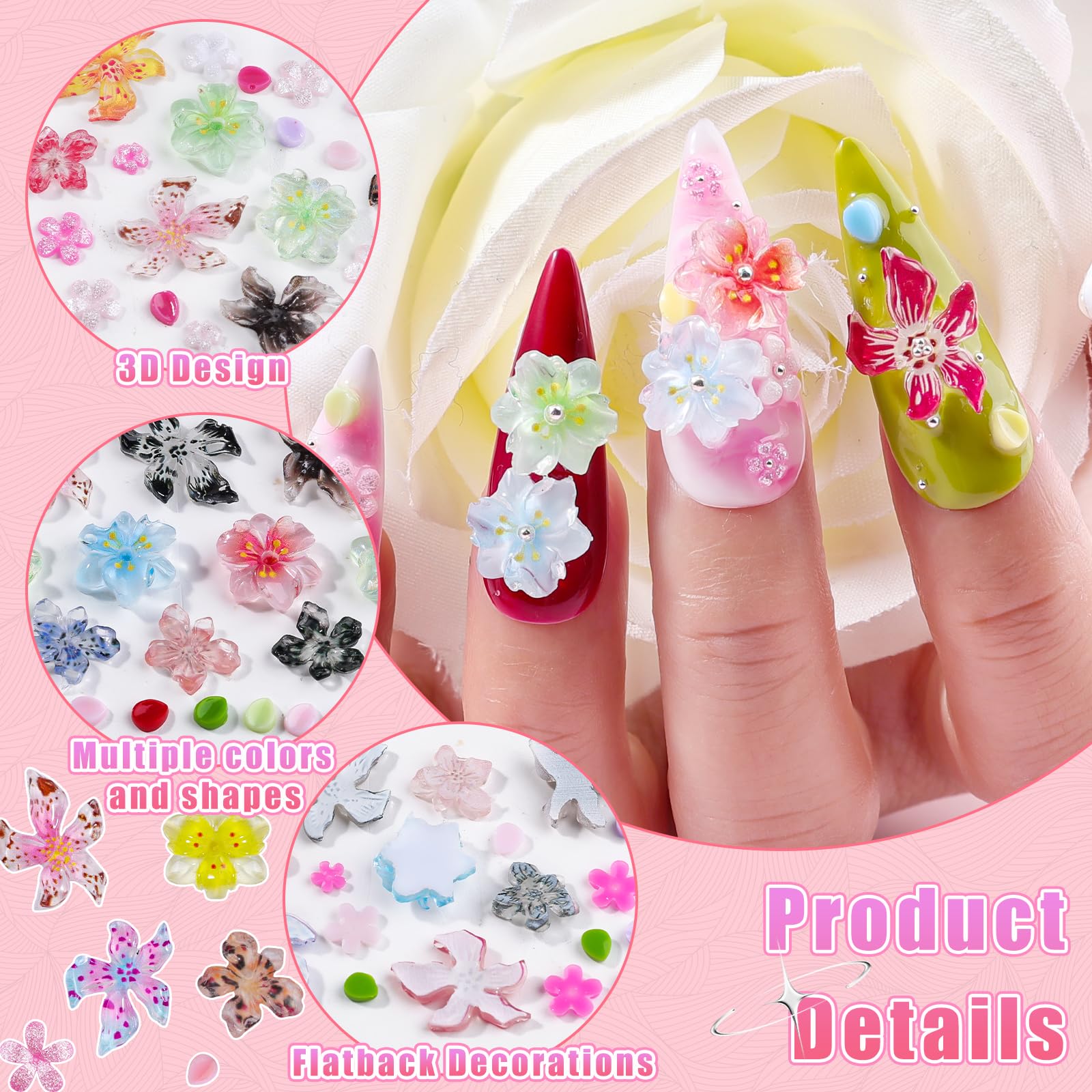 editTime arranged flowers of varied sizes, enables layered nail art