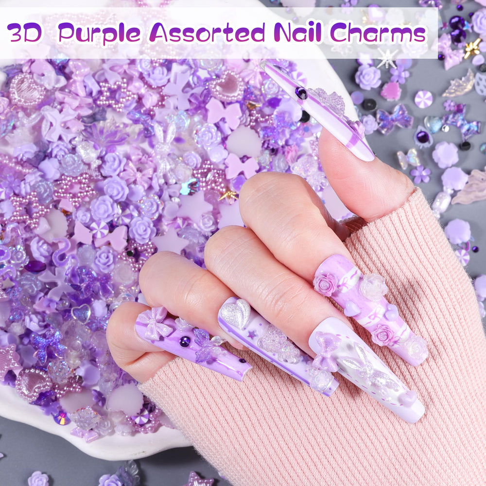 editTime charms applied on acrylic nail showing finished sparkle