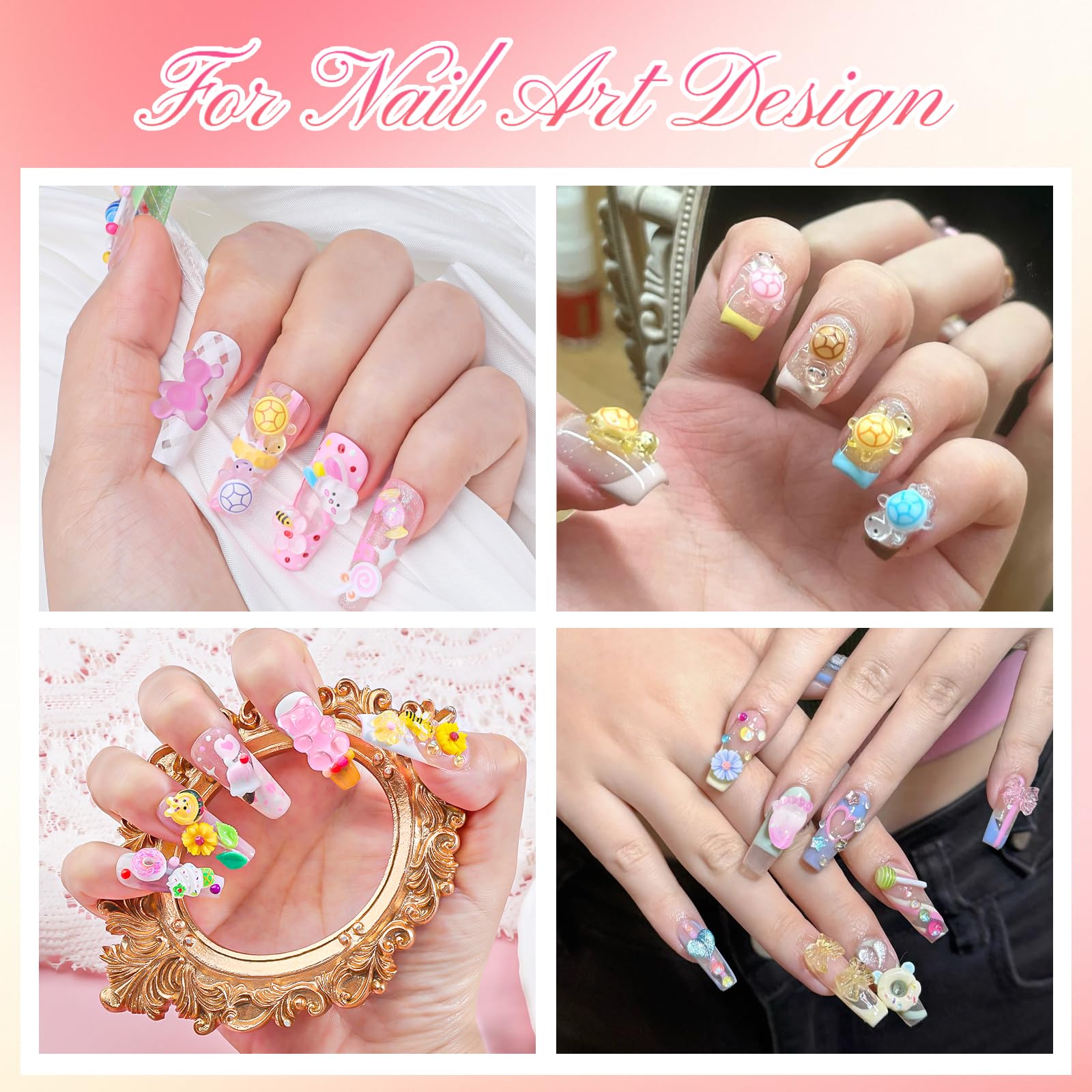 editTime styled manicure display with charms showcasing playful, gift-ready look