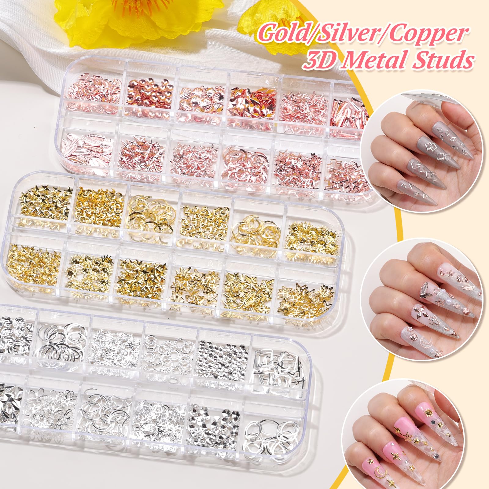 editTime metal studs variety including stars hearts and triangles adding textured metallic accents