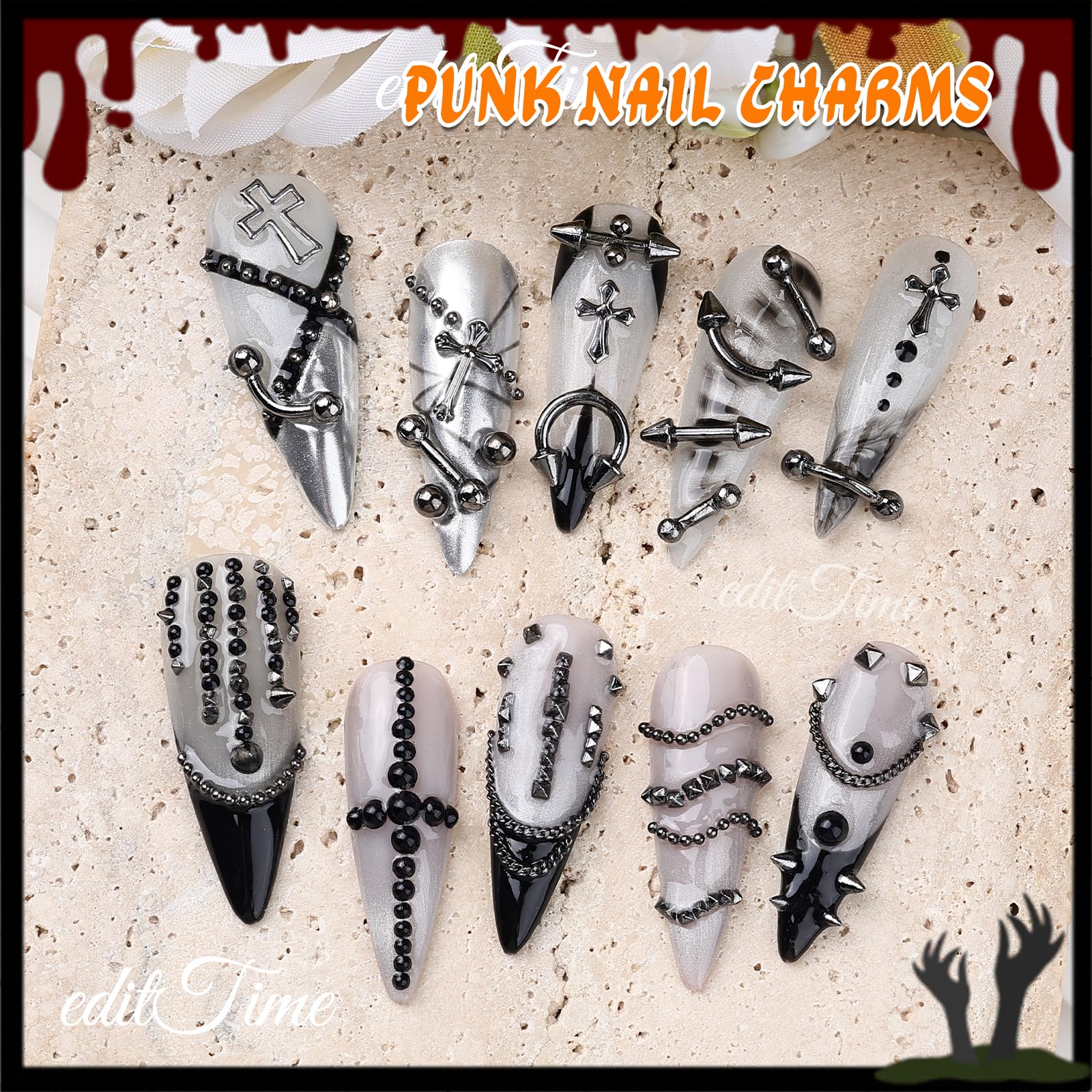 editTime short nail chain and layered studs demonstrating creative combinations