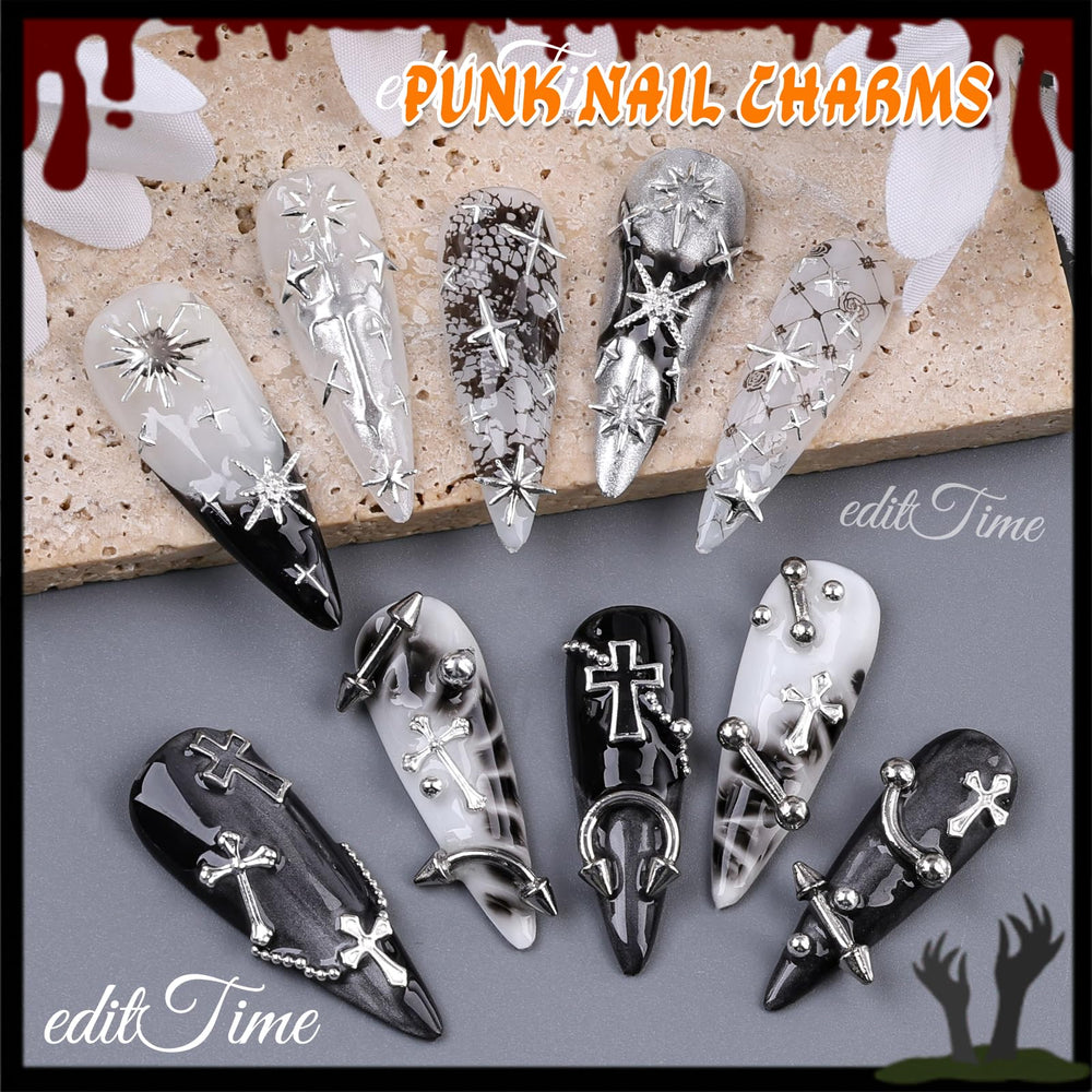 editTime charms applied to a false nail demonstrating placement and scale