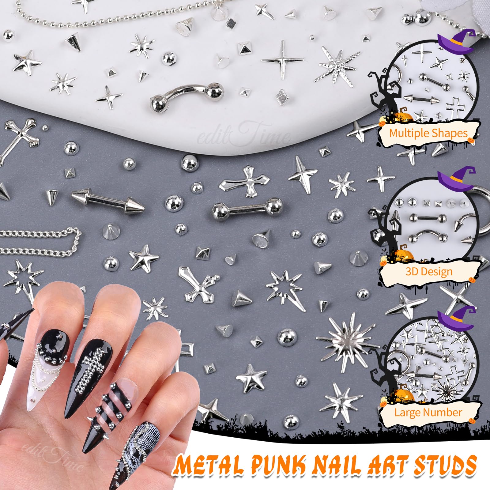 editTime flatback pearls and caviar beads clustered for dimensional nail art