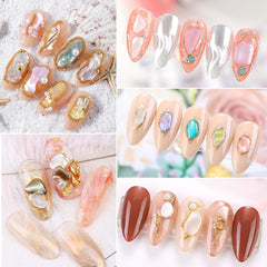 editTime abalone slices embedded in cured gel nail showing depth and protection