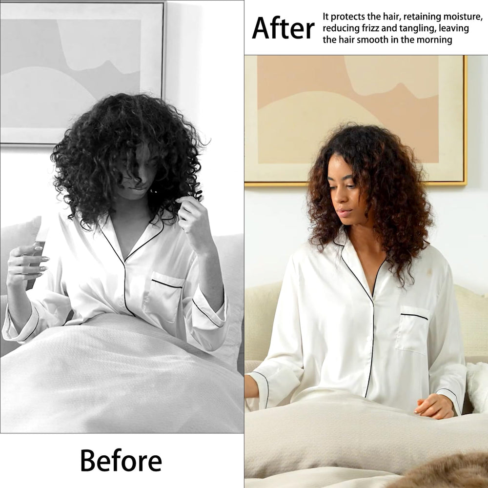 Edoneery bonnet on nightstand conveying restful-sleep hair protection
