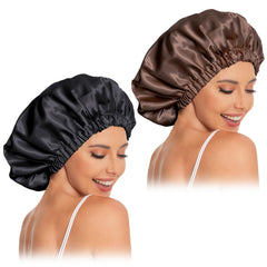 Edoneery bonnet front view showing neat fit and satin sheen preventing frizz