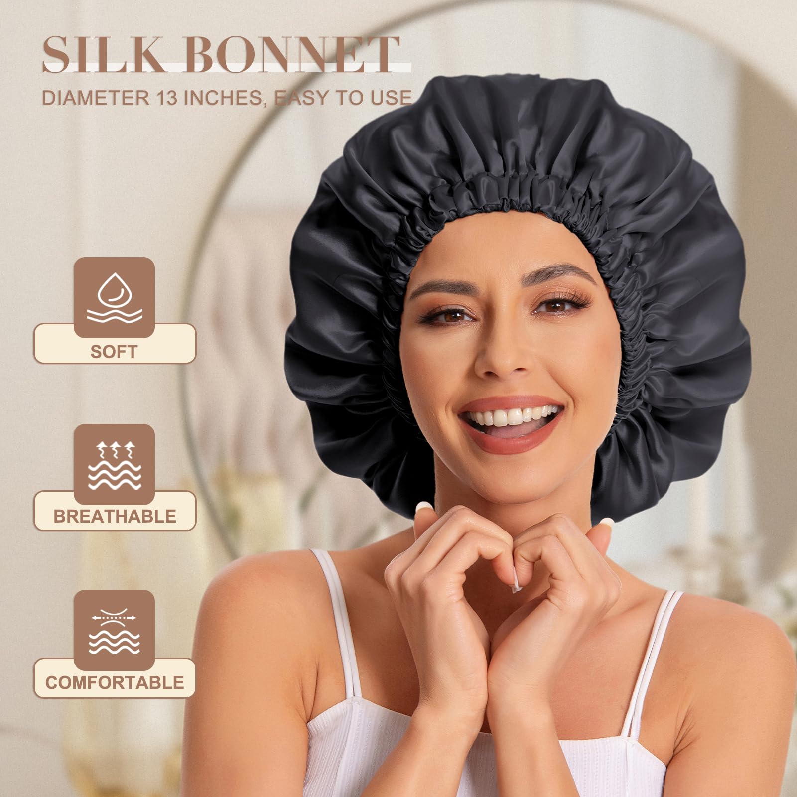 Edoneery bonnet inner satin lining close-up protecting hair from friction
