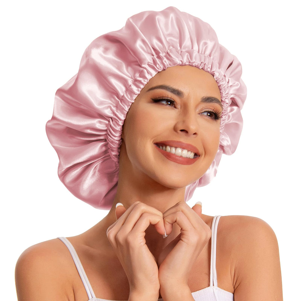 Edoneery front view bonnet showing blush pink and secure fit benefit