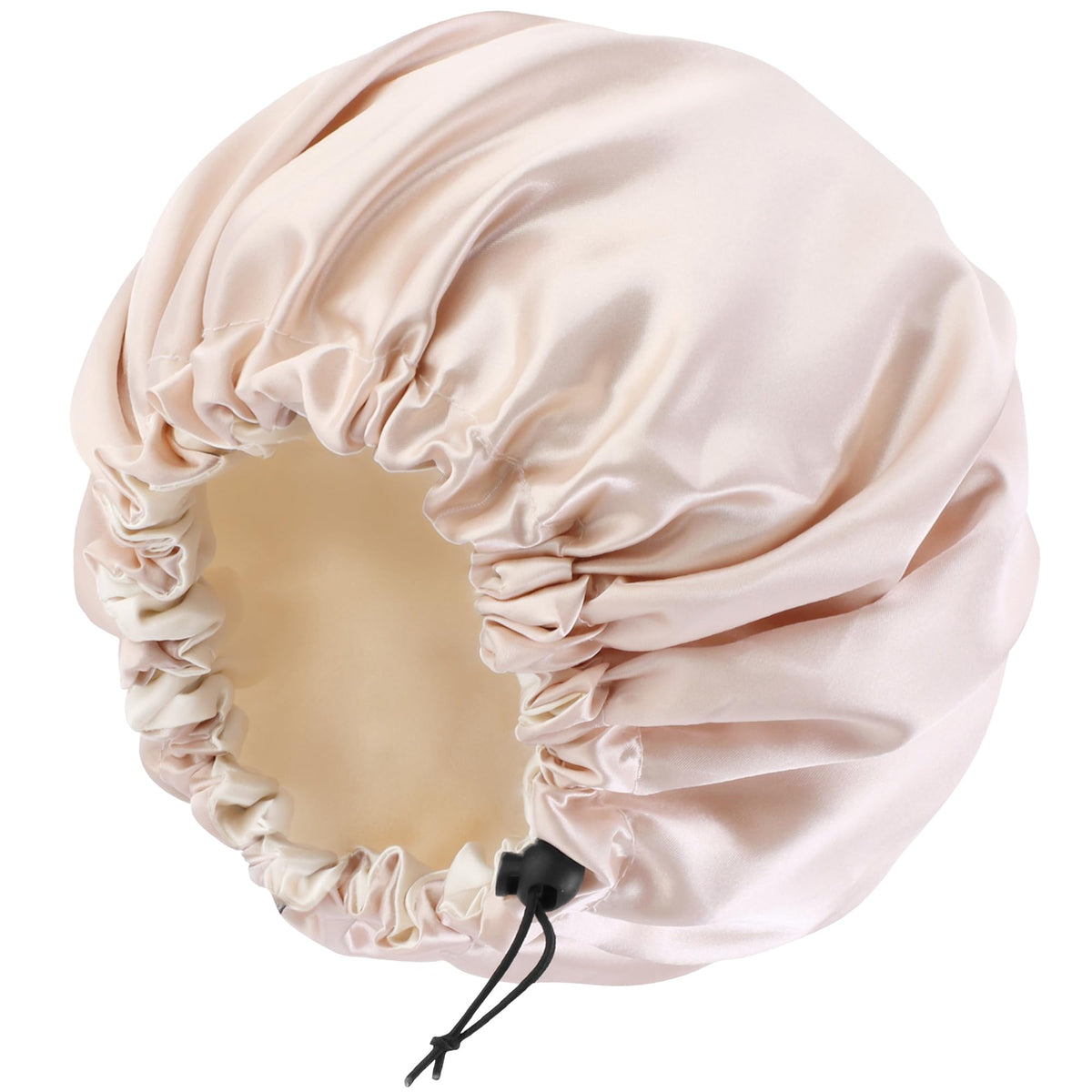 Edoneery front view bonnet showing roomy fit and satin sheen for hair protection