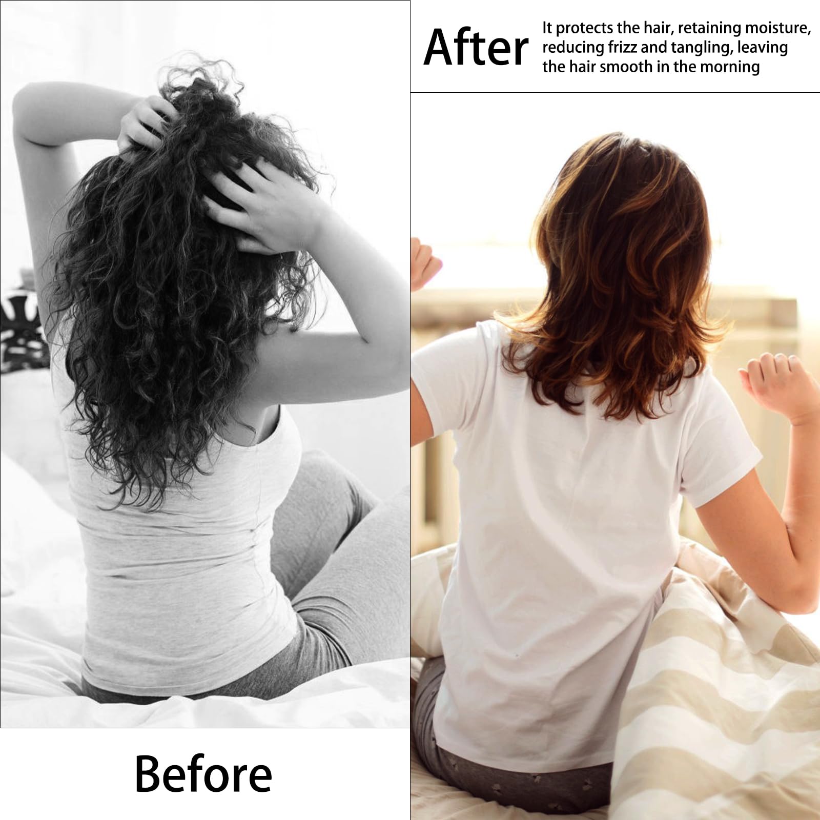 Edoneery bonnet in use on a sleeping model protecting curls and preserving style