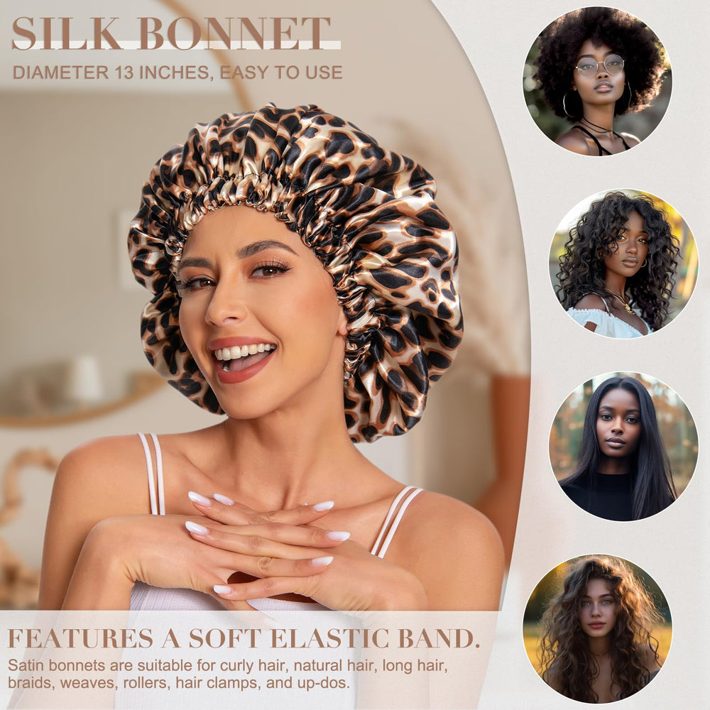 Edoneery leopard bonnet elastic band detail demonstrating secure comfortable fit