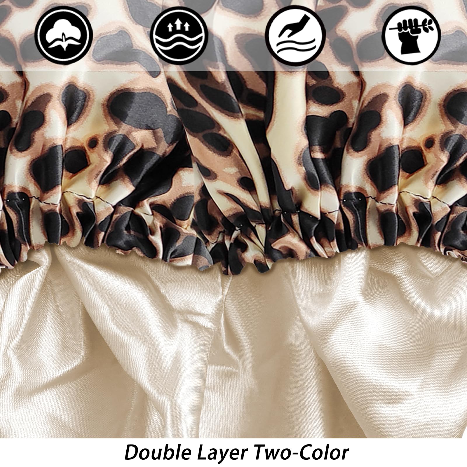 Edoneery leopard bonnet flipped to show reversible two-color design for styling