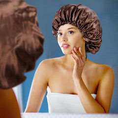 Edoneery model wearing bonnet preserving curly hair overnight benefit
