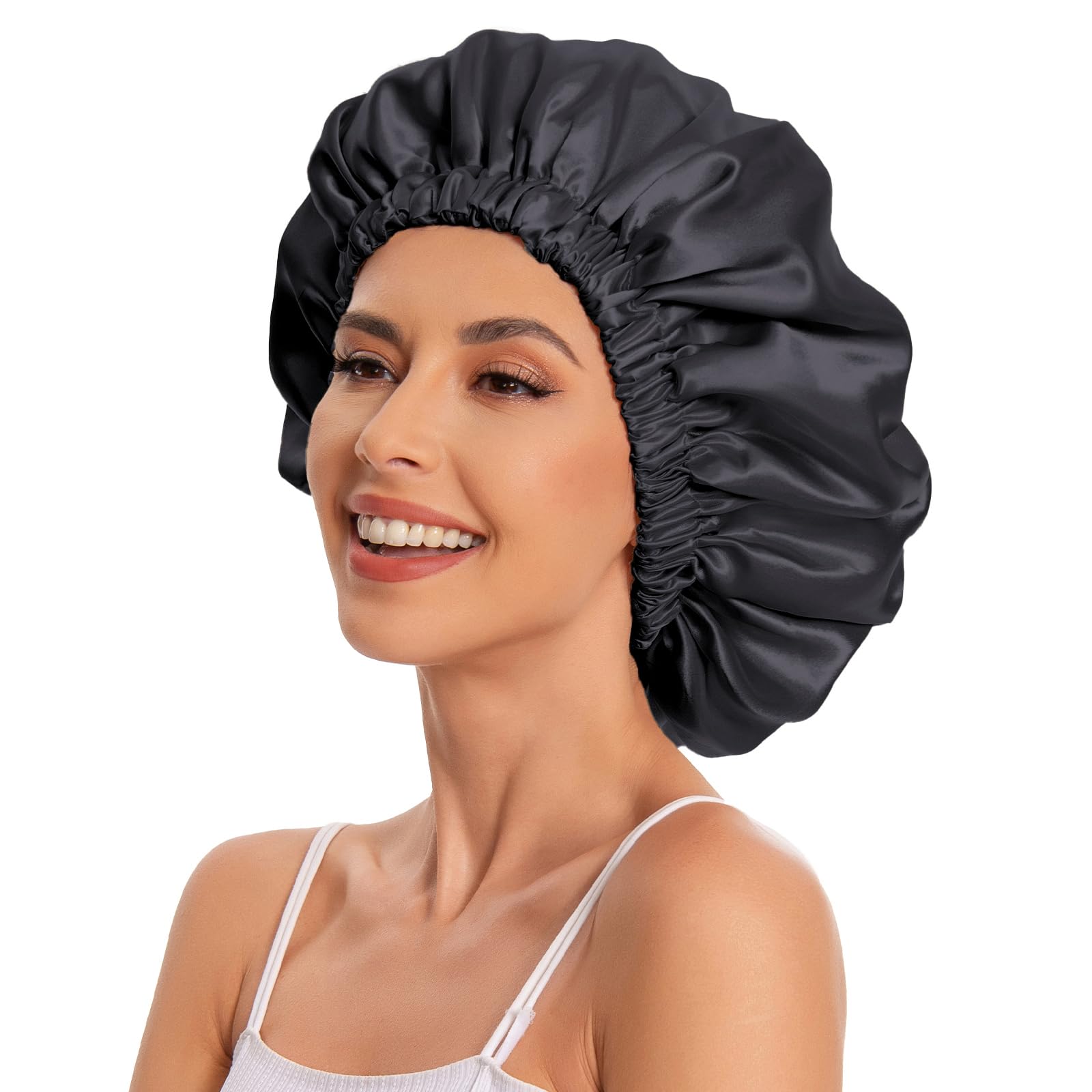Edoneery slouchy fit on model shows roomy style for curls and braids