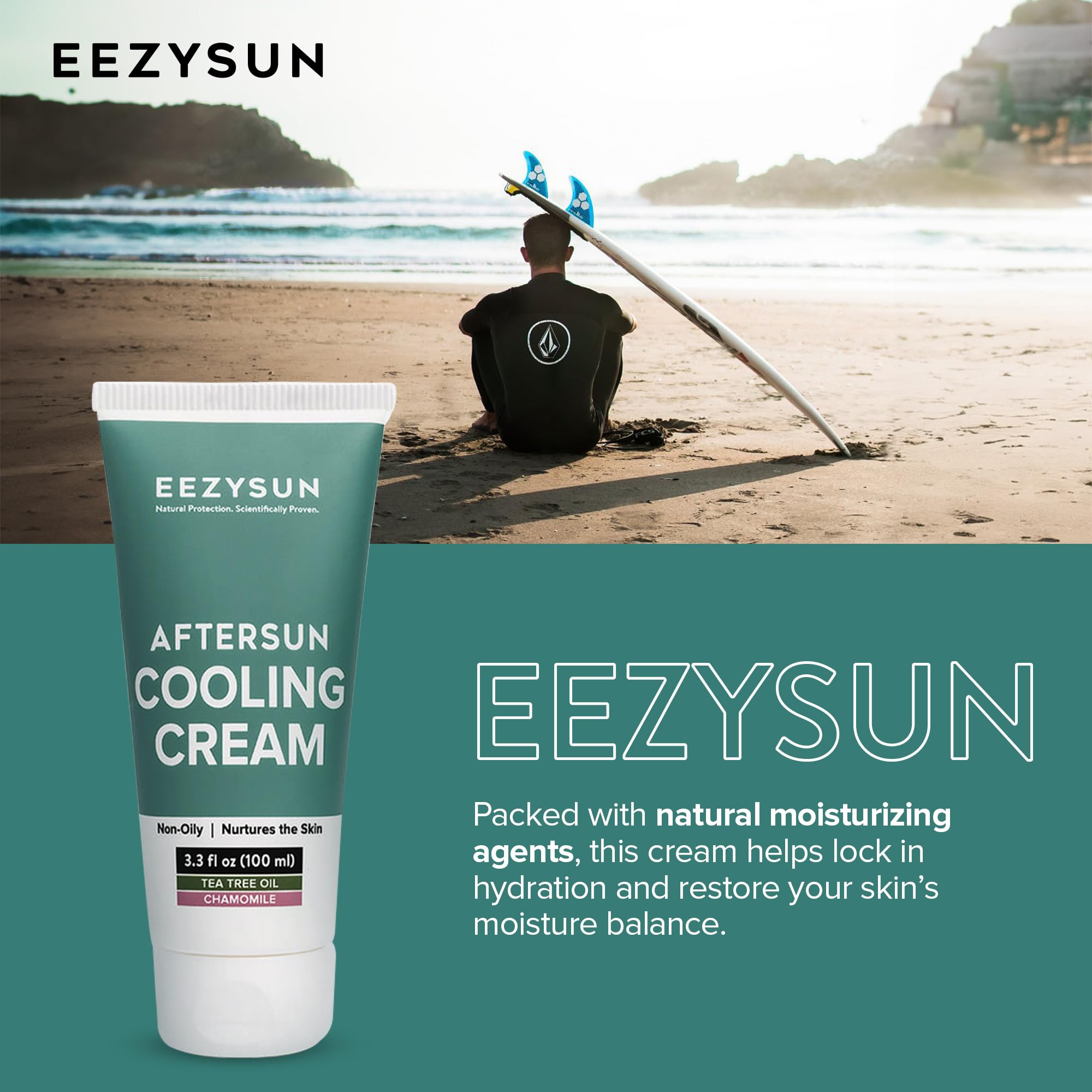 EEZYSUN aloe and chamomile ingredients highlighting natural soothing