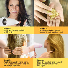 EFLY styled hair before and after with gold highlights, showing visual transformation benefit