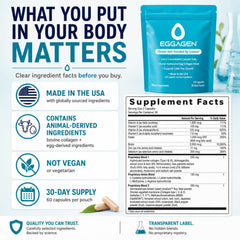 Eggagen supplement label and nutrition panel indicating ingredient transparency