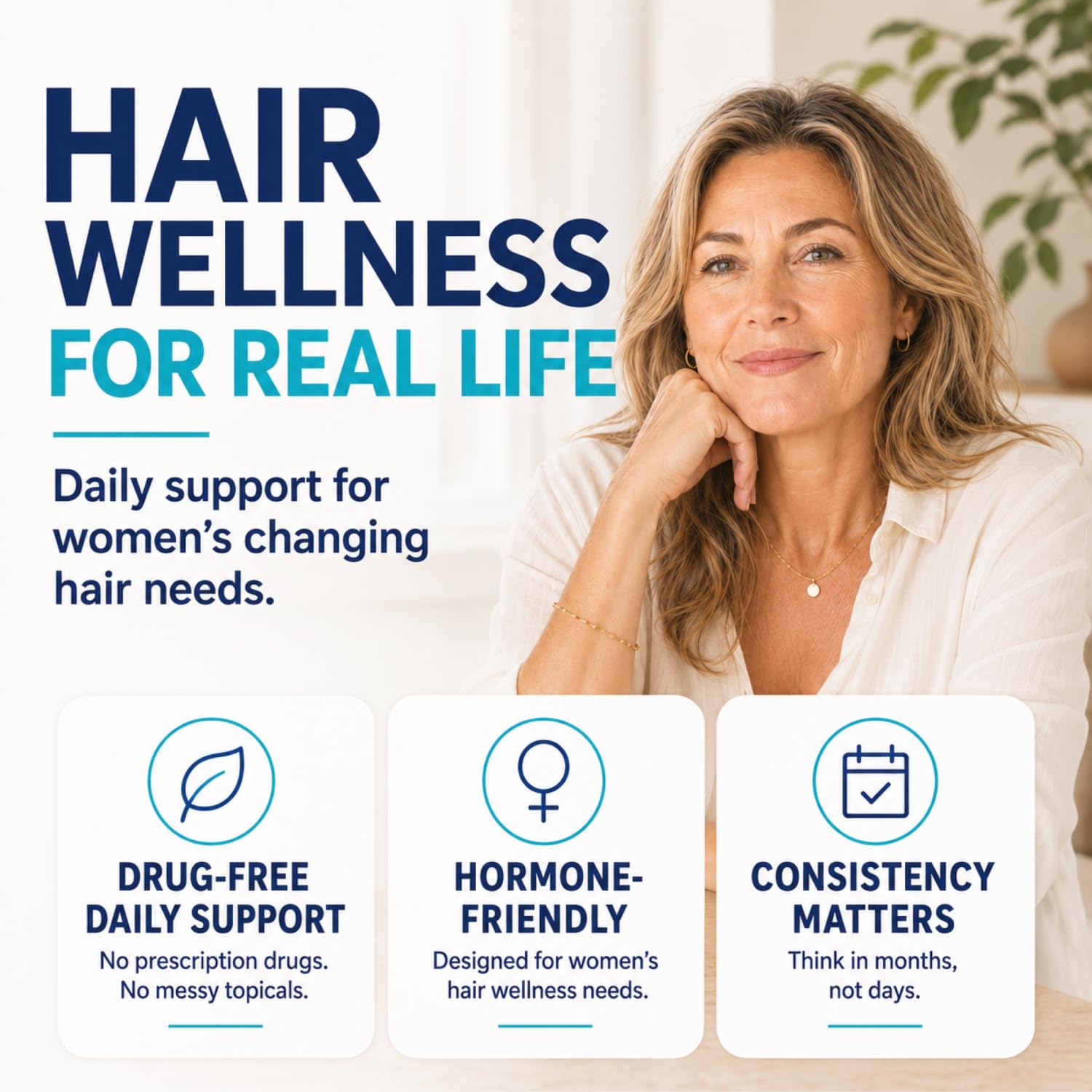 Woman using Eggagen system while styling hair showing convenience benefit