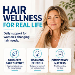 Woman using Eggagen system while styling hair showing convenience benefit