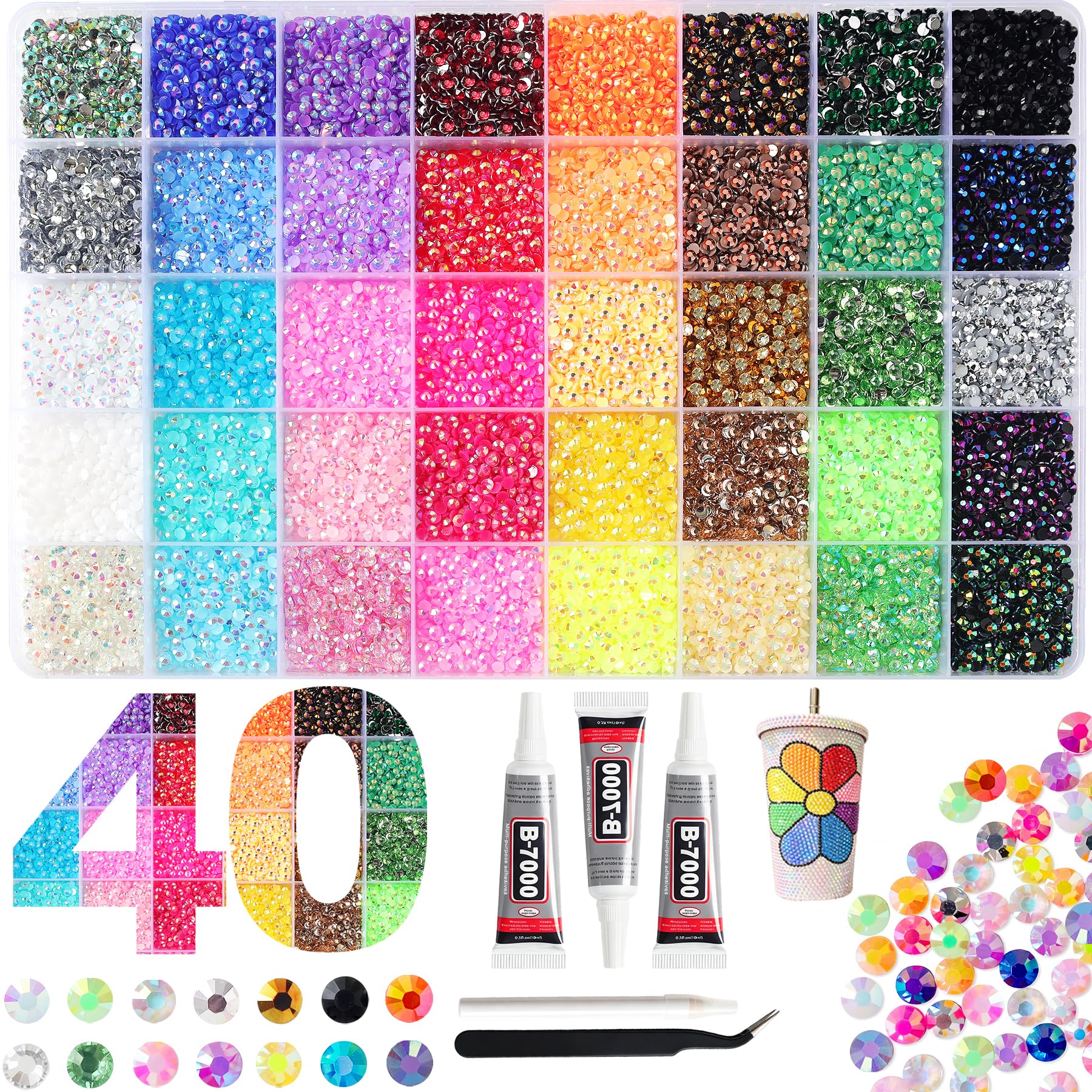 EGKamh front packaging showing full rhinestone kit and included tools for easy crafting