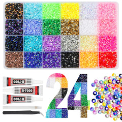 EGKamh front packaging showing full 24-color rhinestone kit and tools for easy crafting