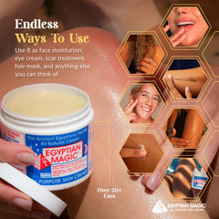 applying balm to cheek as moisturizer, Egyptian Magic supports softer facial skin