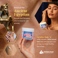 open jar showing thick balm texture, Egyptian Magic provides deep hydration