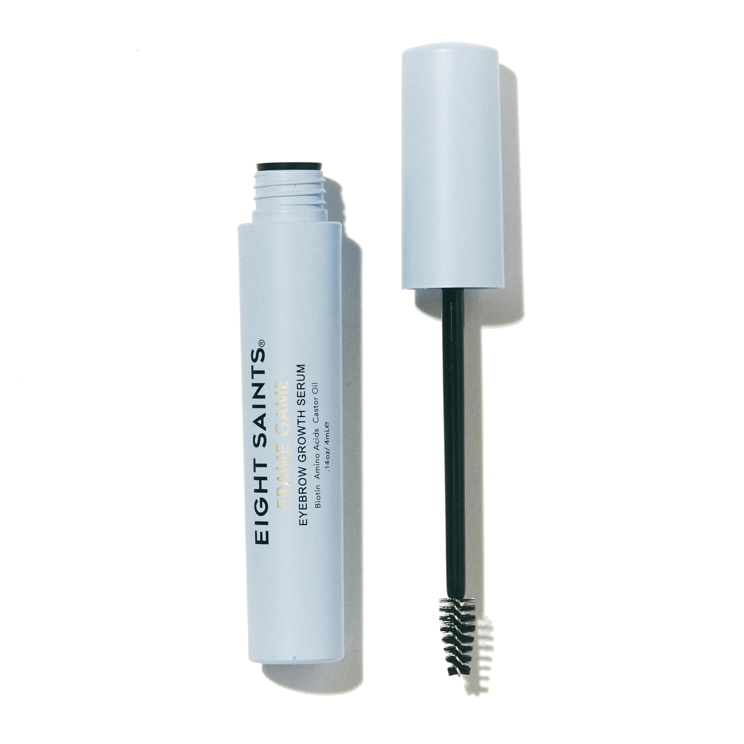 Eight Saints front packaging showing compact serum bottle and labeling benefit