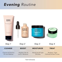 Label close-up showcasing Eight Saints ingredients and clear formulation benefit