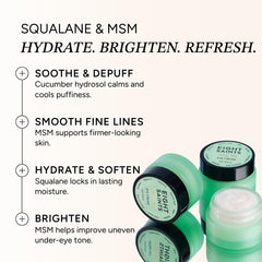 Eight Saints lifestyle model applying cream under eye illustrating daily routine depuffing benefit