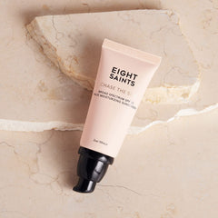 Eight Saints pump and label detail highlighting ingredient list