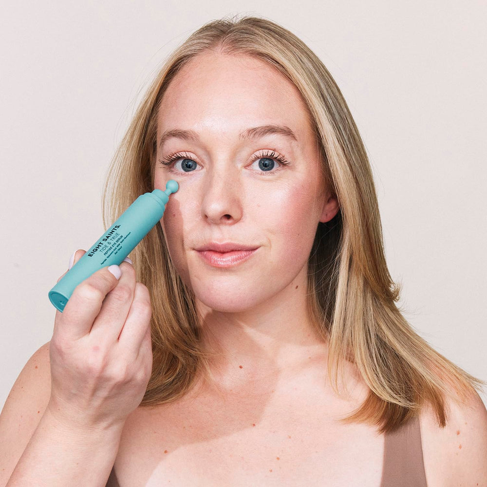 Eight Saints clear gel serum texture on fingertip showing lightweight hydration