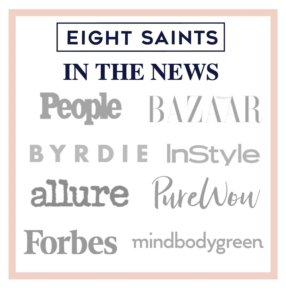 Eight Saints 6.7 oz bottle next to a common item showing travel-friendly size