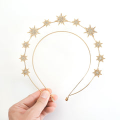 Eiodoni gold halo close star detail highlighting crystal sparkle and ornate design