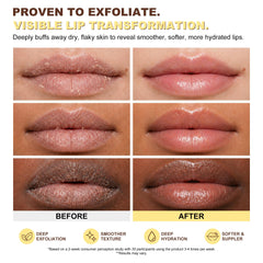 EJW applied scrub on lips demonstrating smoothing action and soft finish benefit