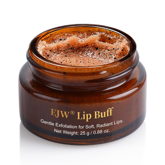 EJW lip scrub front jar showing product and branding for easy identification and appeal