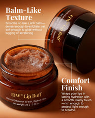 Open jar top view of EJW scrub revealing creamy balm-like texture and fine exfoliant mix