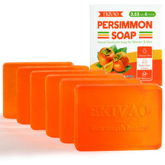 EKIVAO front packaging showing six persimmon soap bars, clear ingredient focus and travel convenience