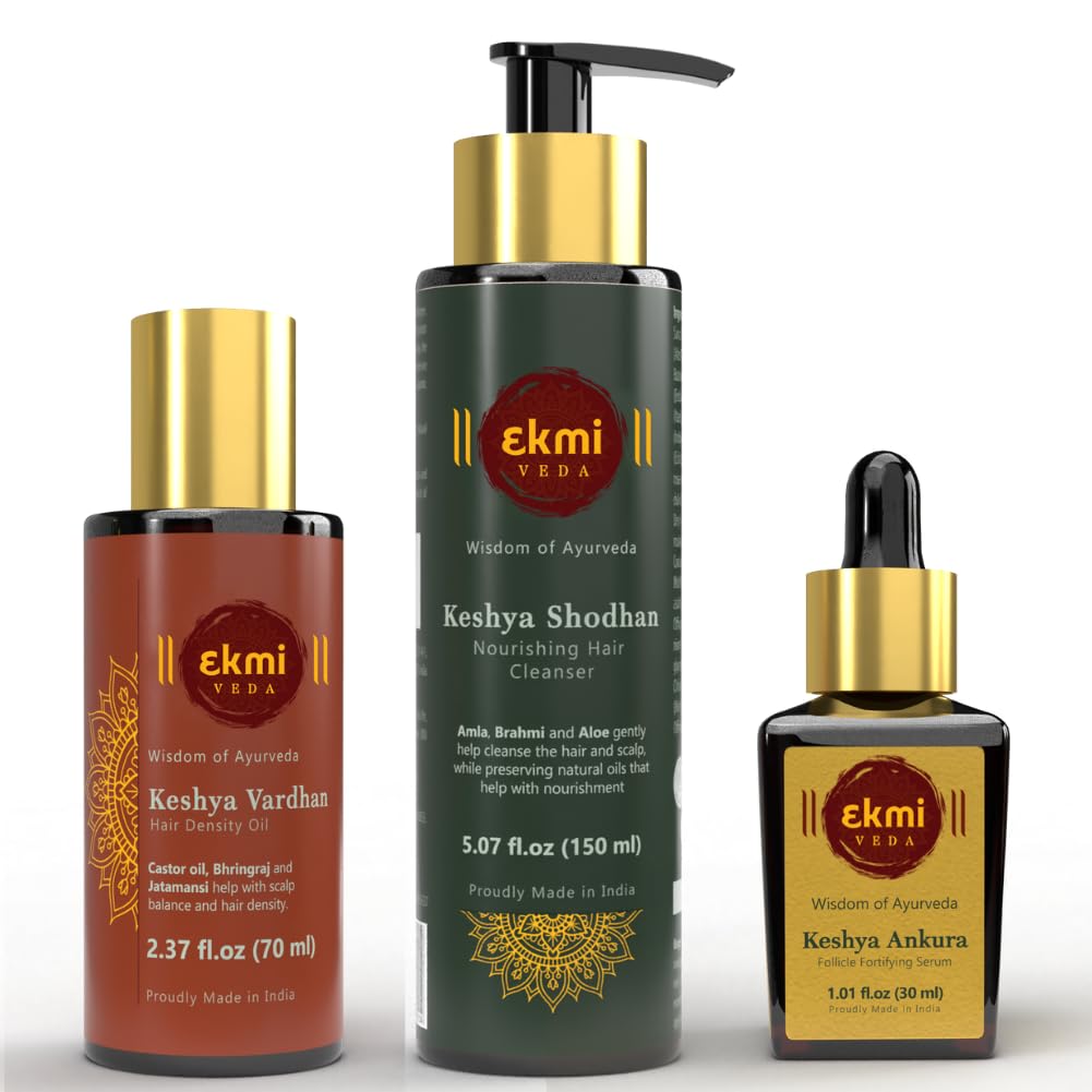 EKMIVEDA front packaging showing full hair growth set and kit benefits