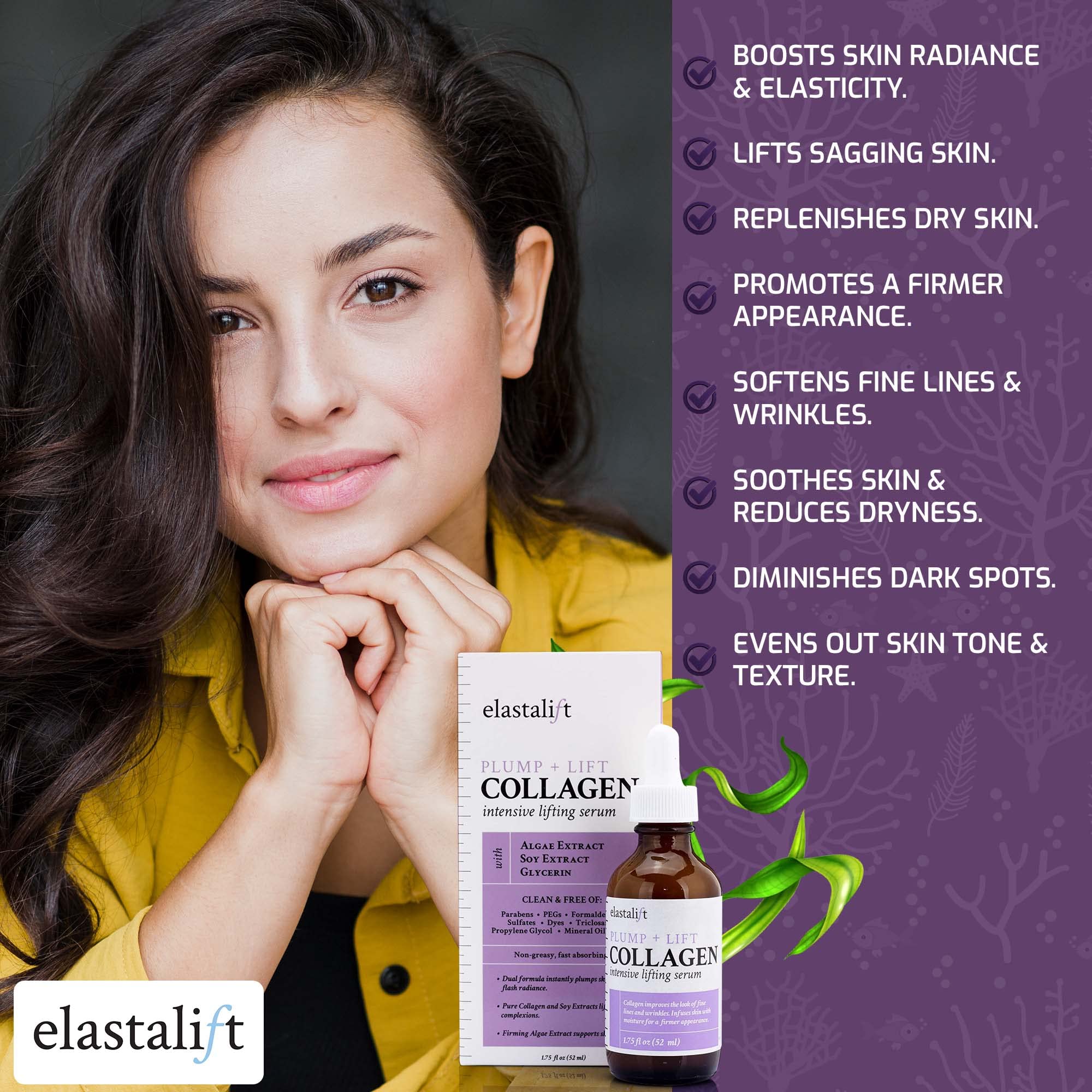 Elastalift with algae and soy extracts highlighting natural ingredient benefits