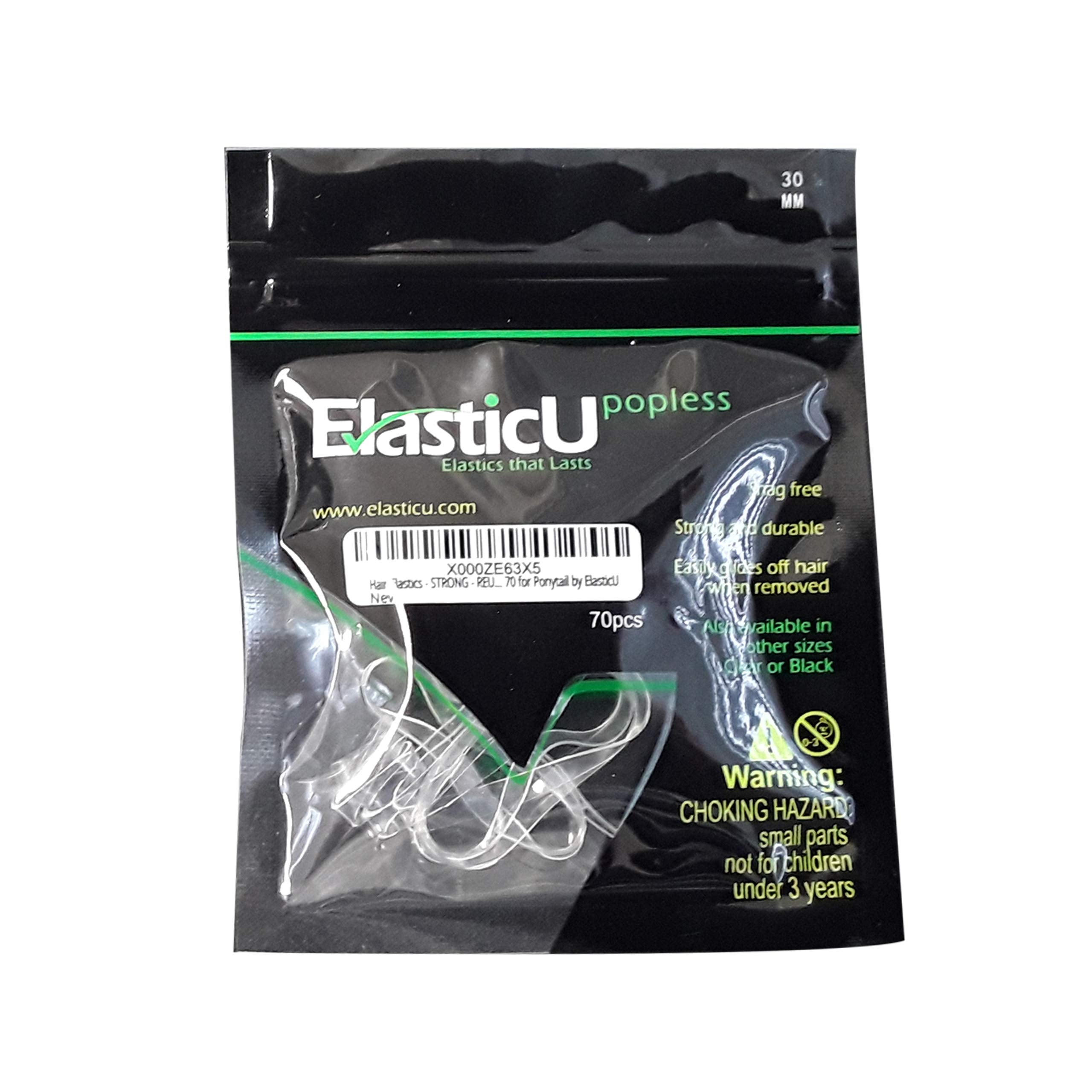 ElasticU clear band on dark hair showing discreet, low-profile finish