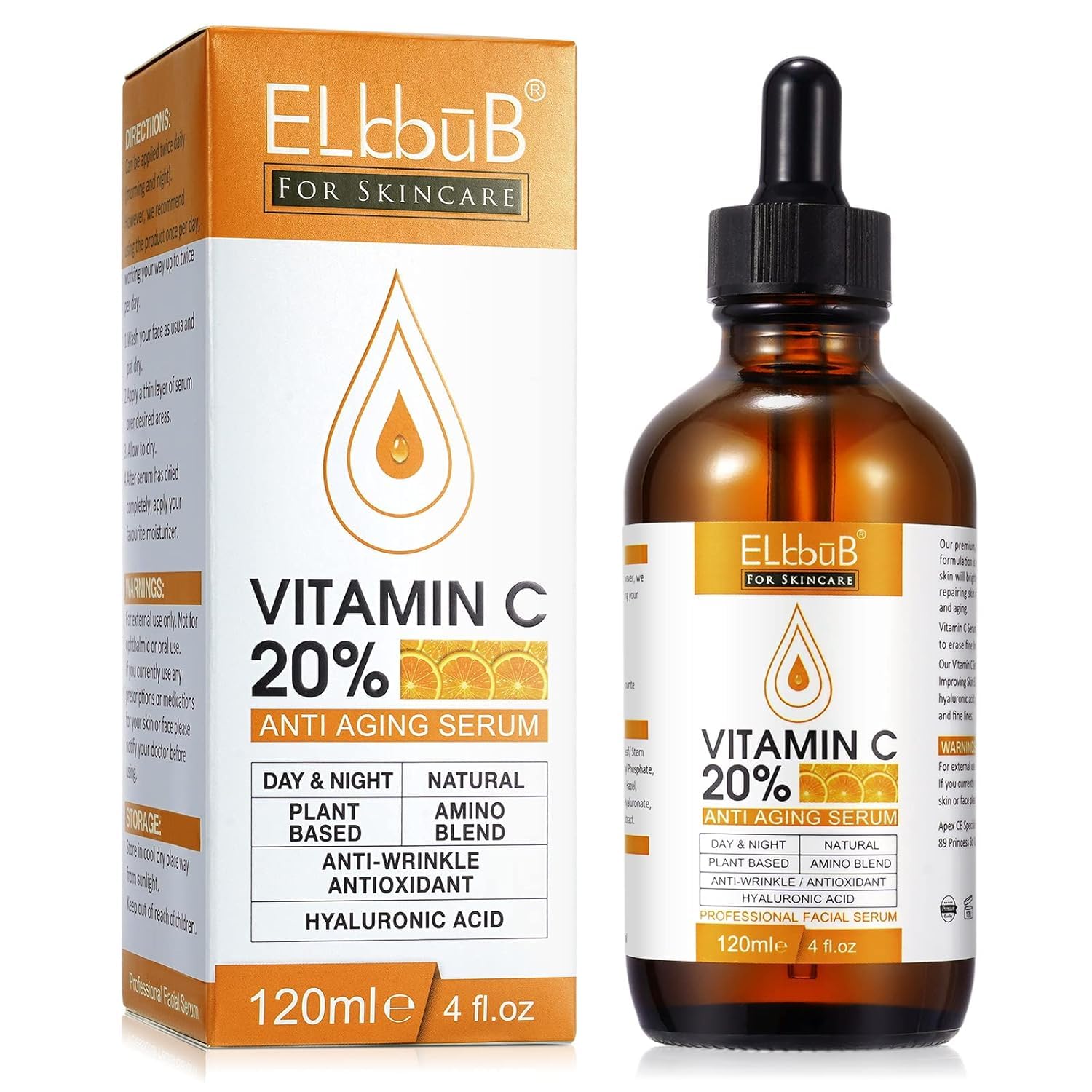 ELBBUB front bottle showing packaging and clear benefit of brightening