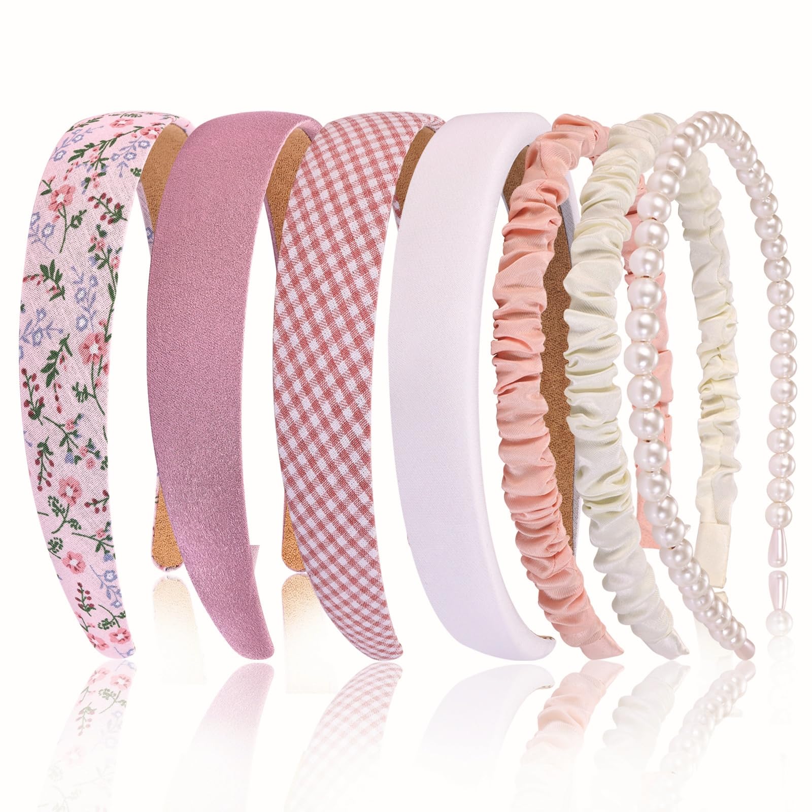 Eleilians front view of seven headbands neatly arranged showing variety and convenience