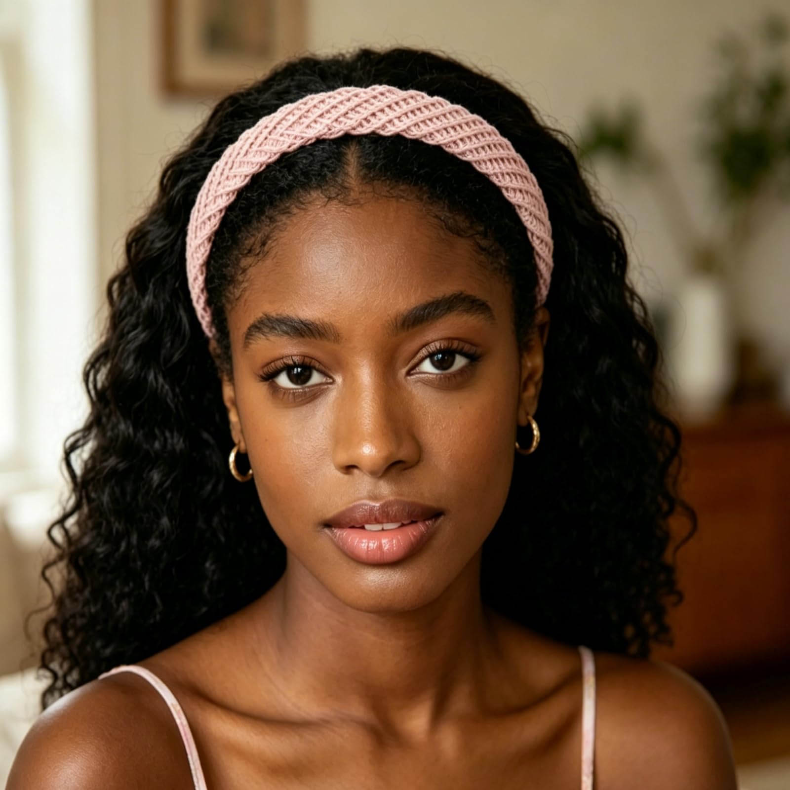 Eleilians headbands next to hand to illustrate size and easy portability