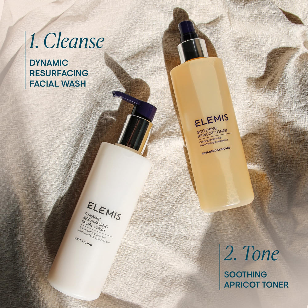 ELEMIS apricot flower and ingredients flatlay emphasizing botanical calming properties
