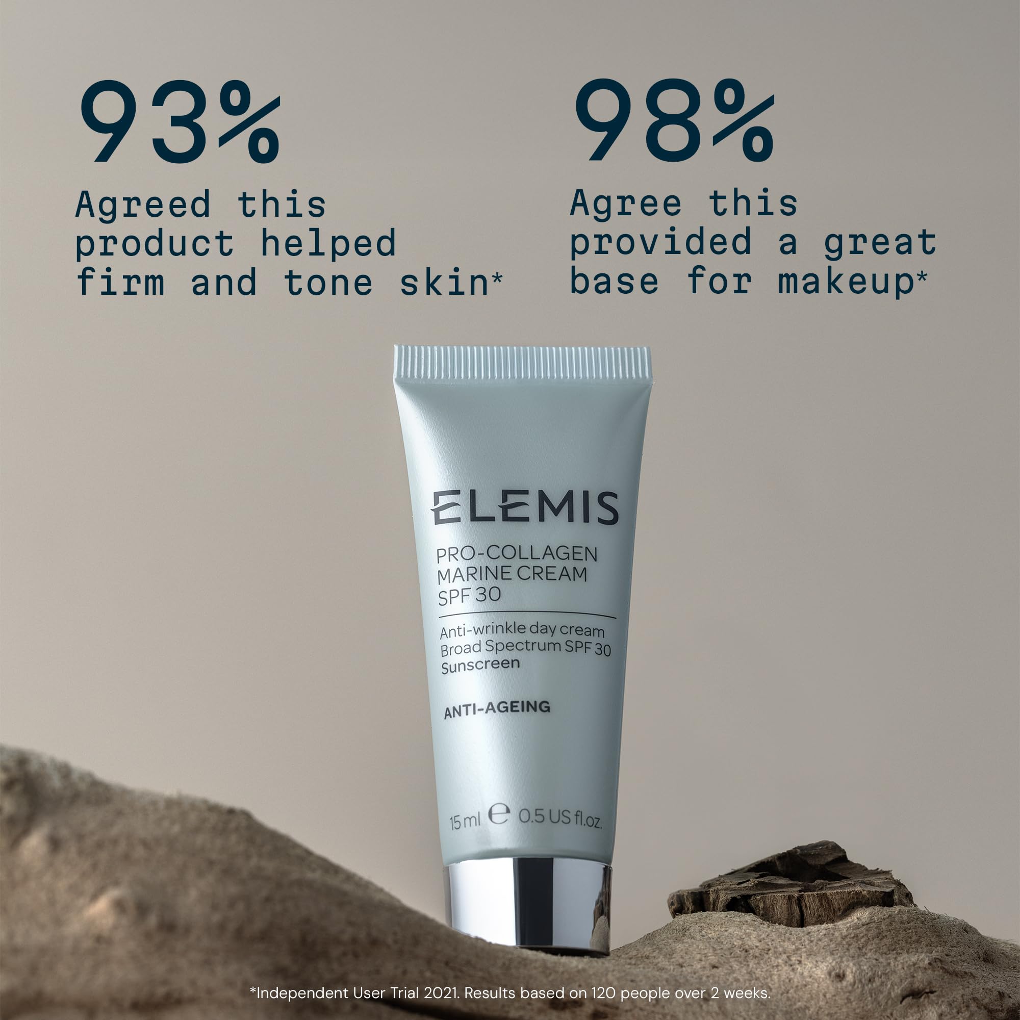 ELEMIS product label close-up highlighting ingredients and SPF benefit